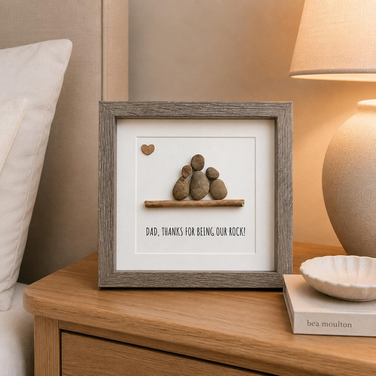 Framed Gift for Dad, Handmade Pebble Art "Dad, Thanks for Being Our Rock", Gift From Kids to Dad, Personalized Father’s Day Gift