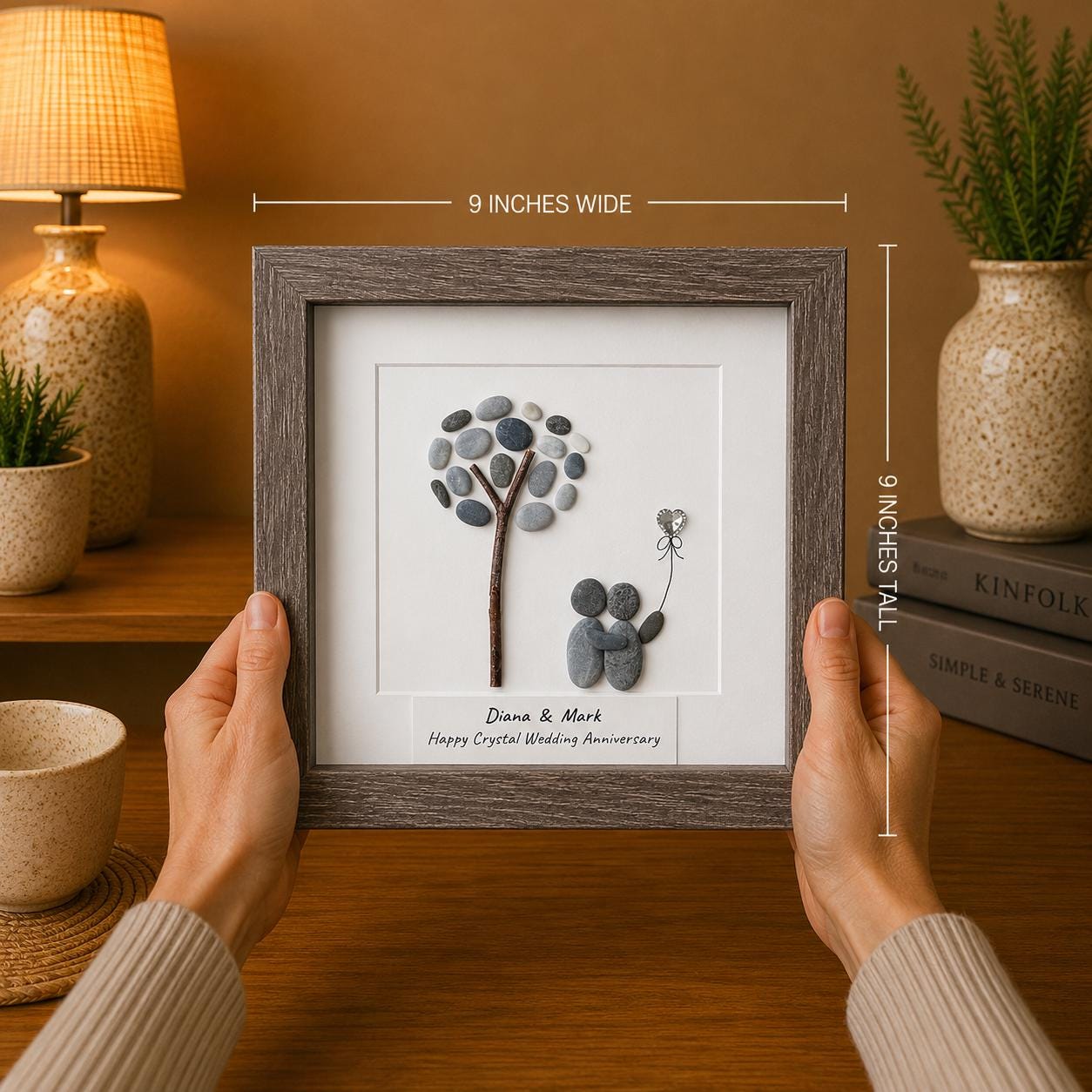 Personalized Crystal Anniversary Pebble Art Gift | 15th Wedding Gift