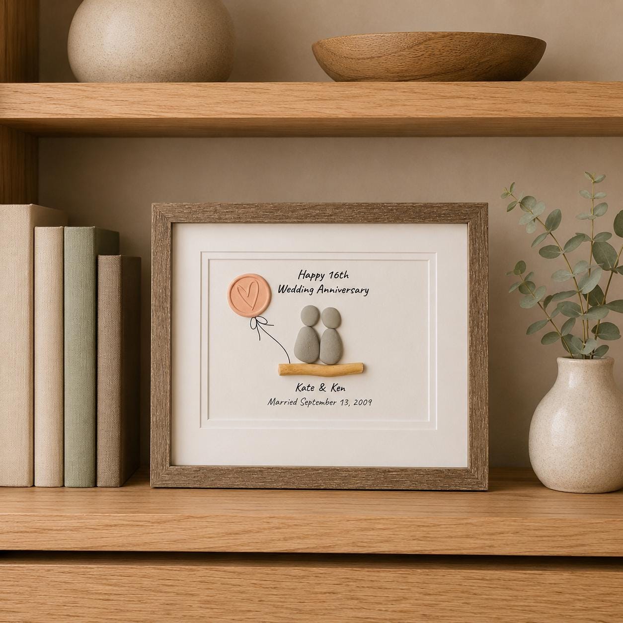 16th Wedding Anniversary Pebble Art | Wax Anniversary Gift