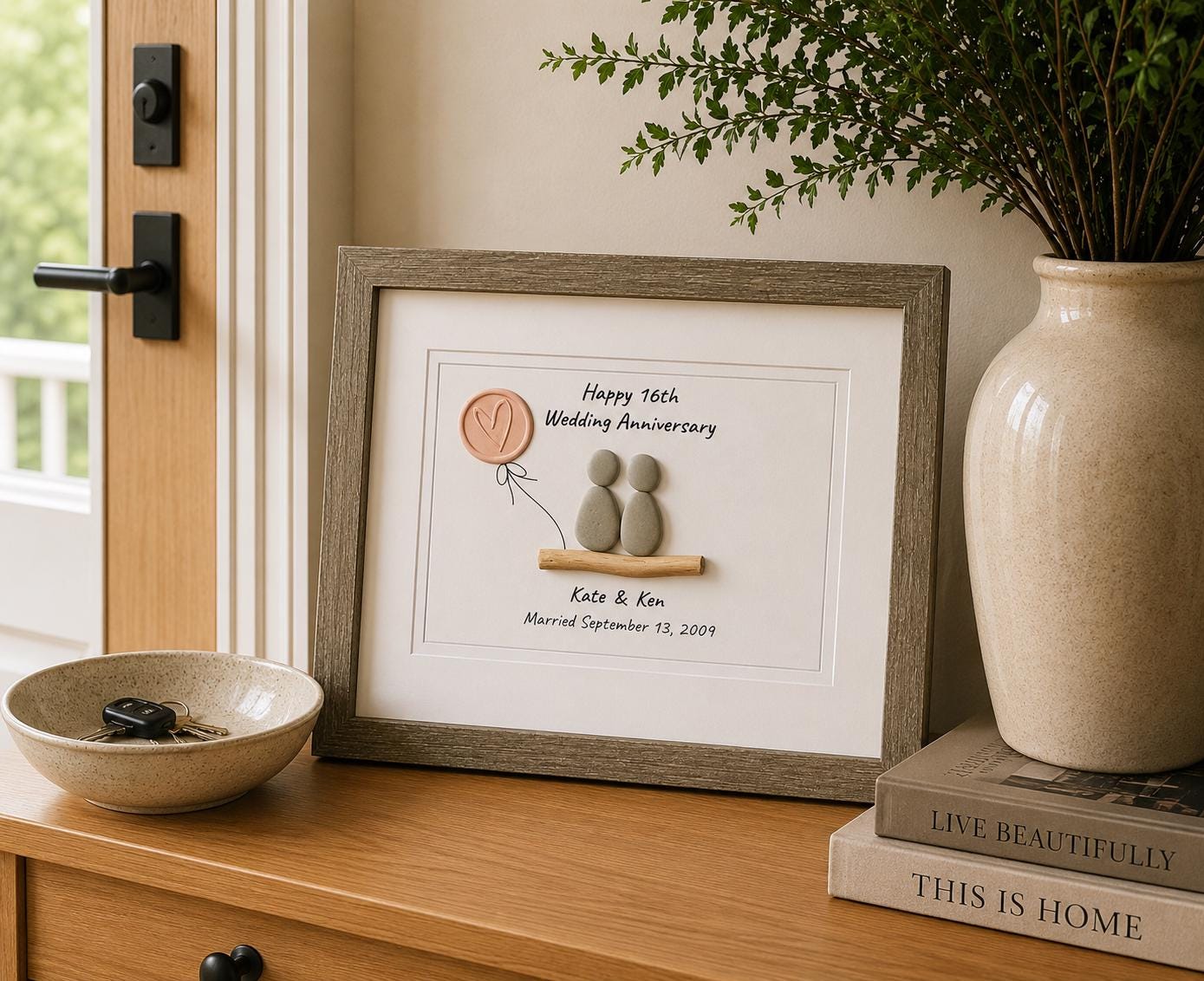 16th Wedding Anniversary Pebble Art | Wax Anniversary Gift