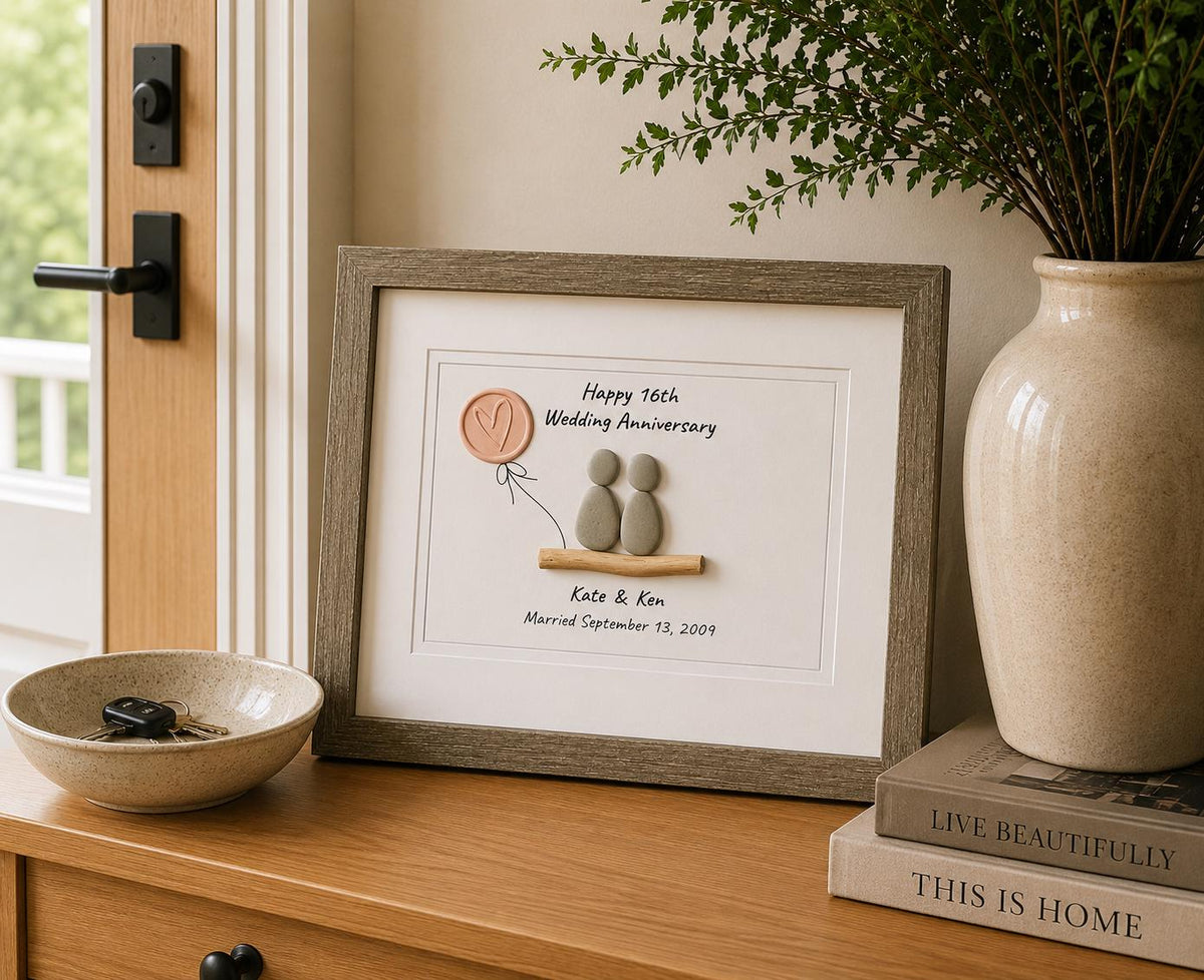 16th Wedding Anniversary Pebble Art | Wax Anniversary Gift