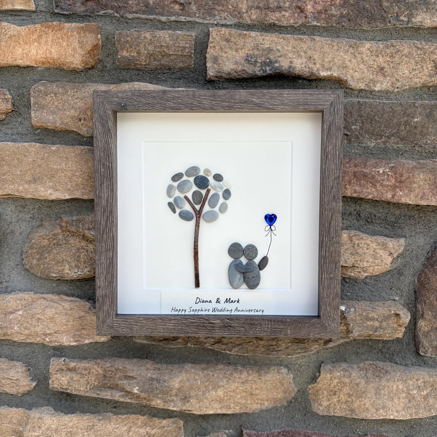 Personalized Sapphire Anniversary Pebble Art Gift | 5th, 45th and 65th Wedding Gift