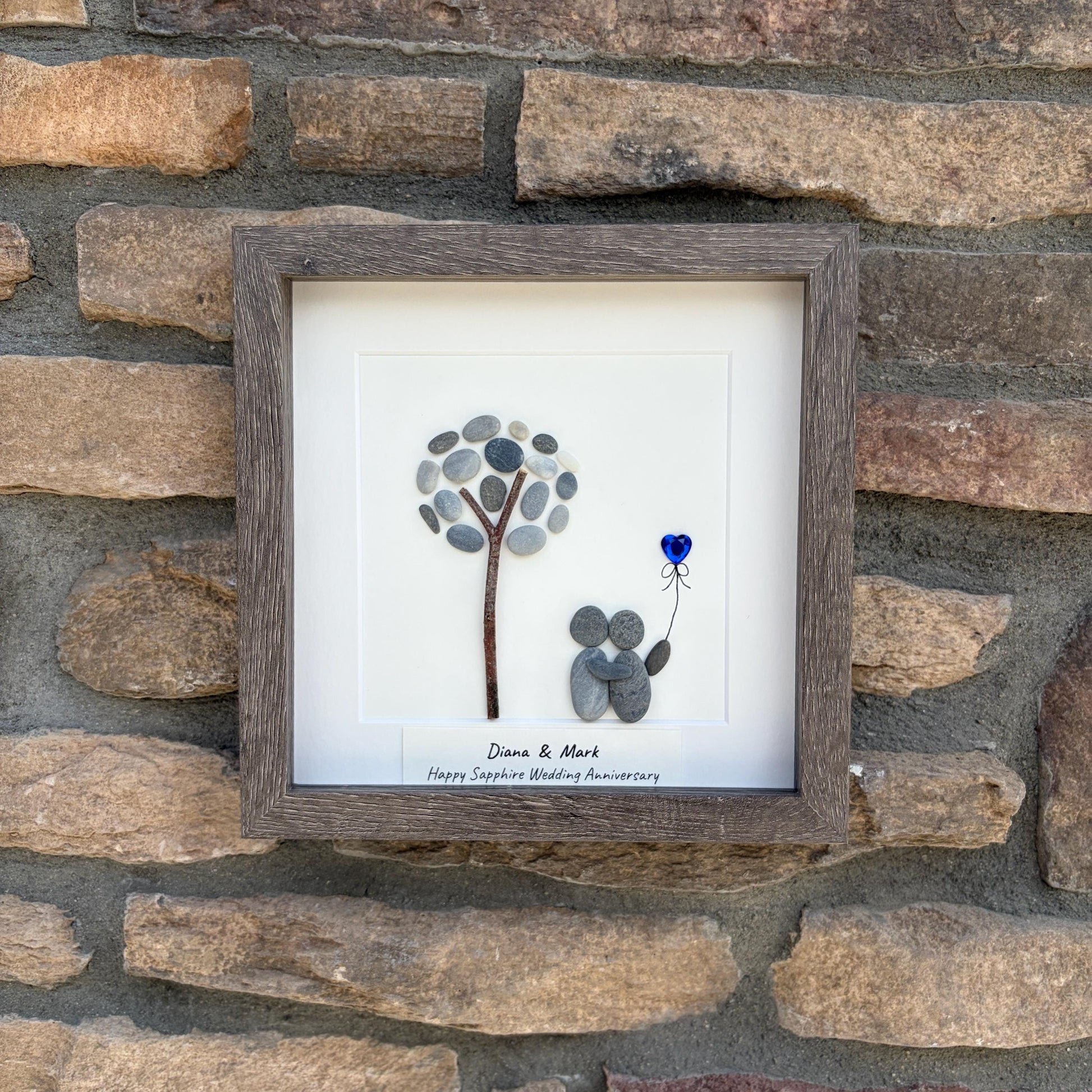 Personalized Sapphire Anniversary Pebble Art Gift | 5th, 45th and 65th Wedding Gift
