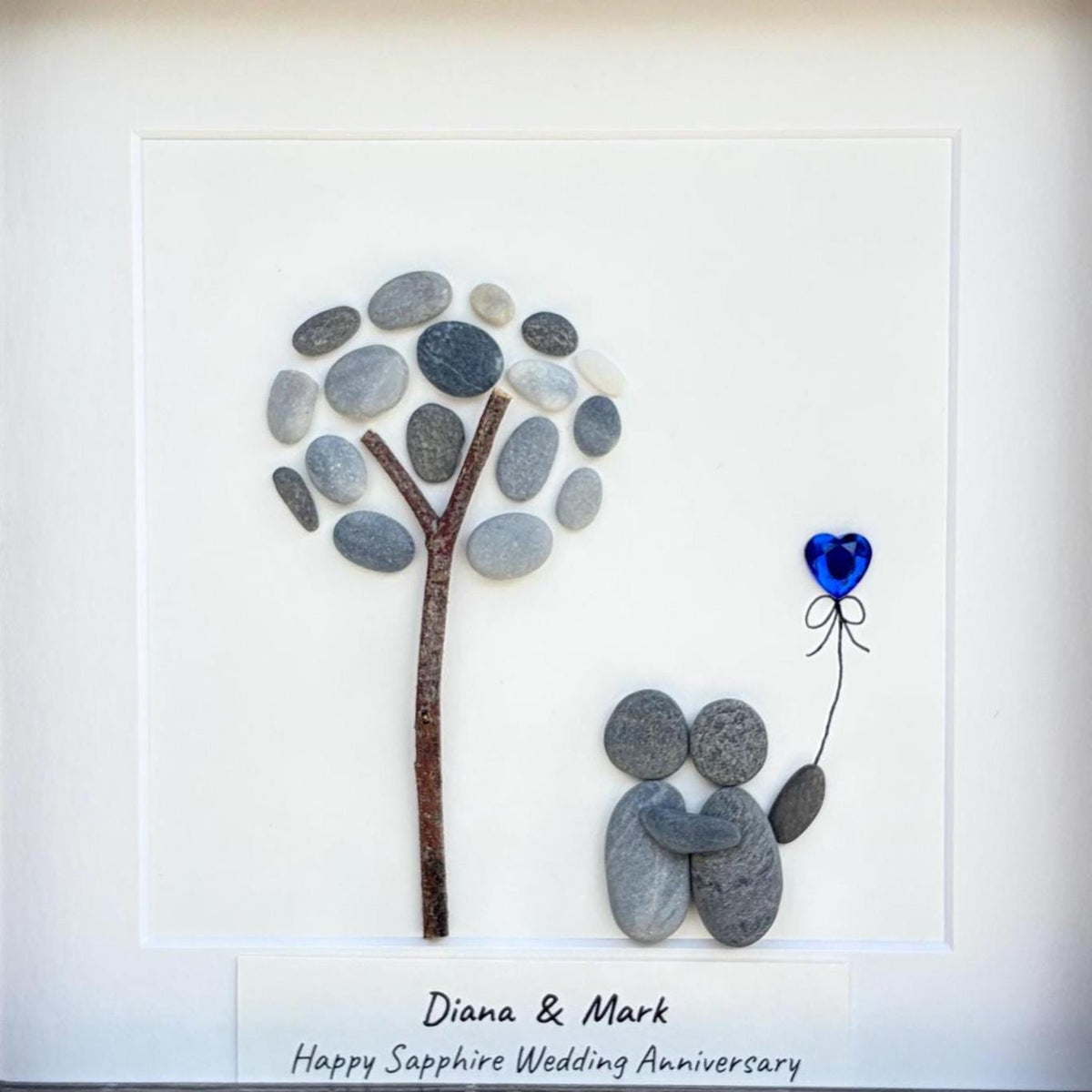 Personalized Sapphire Anniversary Pebble Art Gift | 5th, 45th and 65th Wedding Gift