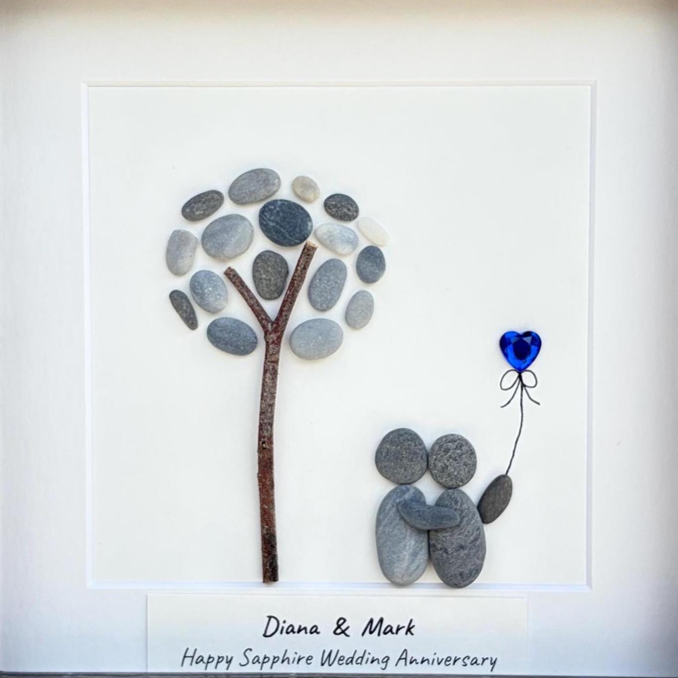 Personalized Sapphire Anniversary Pebble Art Gift | 5th, 45th and 65th Wedding Gift