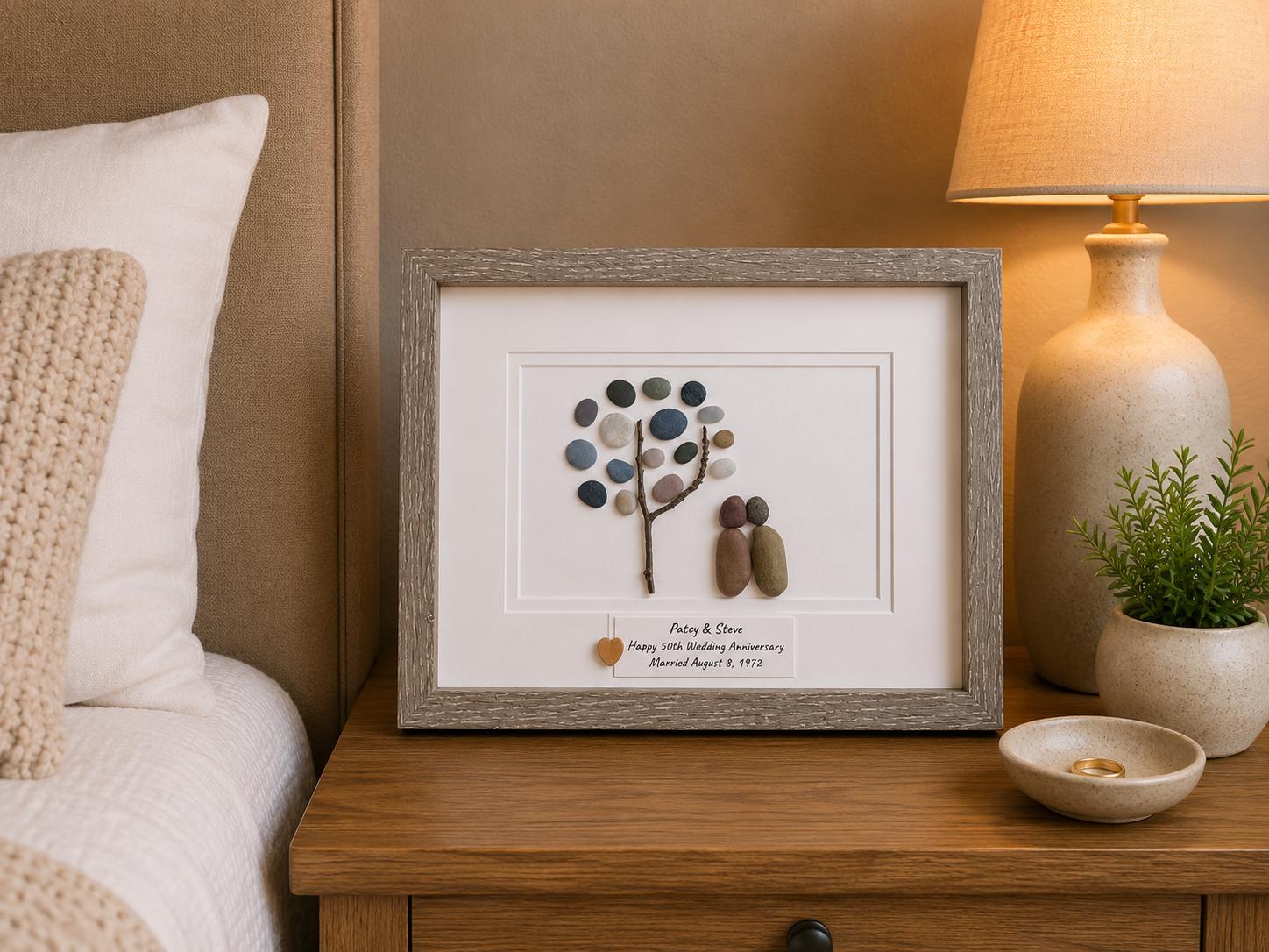 Personalized 50th Anniversary Pebble Art | Golden Wedding Gift