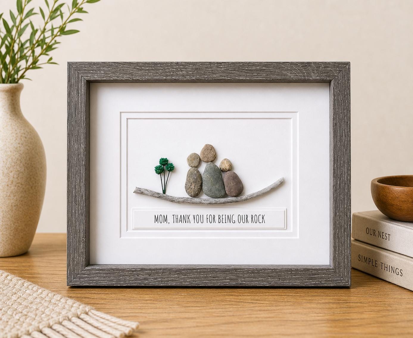 Framed Pebble Art, Mom of Two Kids, Unique Family Gift