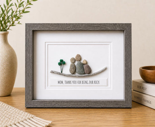 Framed Pebble Art, Mom of Two Kids, Unique Family Gift
