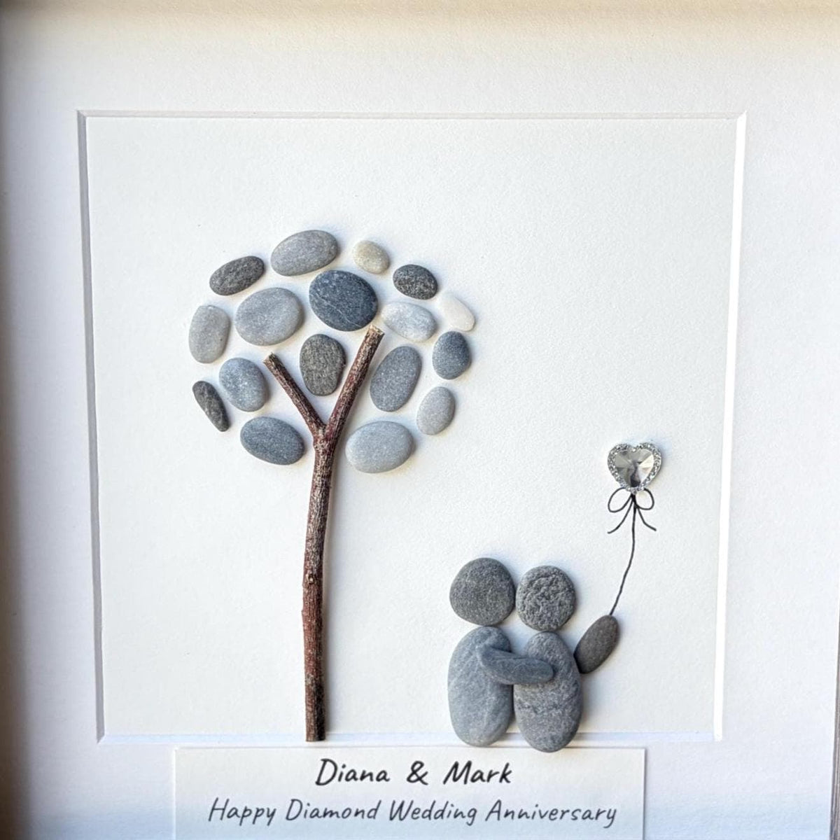 Personalized Diamond Anniversary Pebble Art Gift | 60th Wedding Anniversary