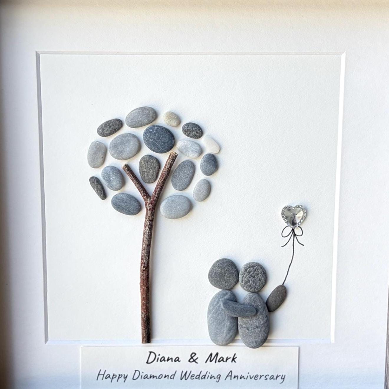Personalized Diamond Anniversary Pebble Art Gift | 60th Wedding Anniversary
