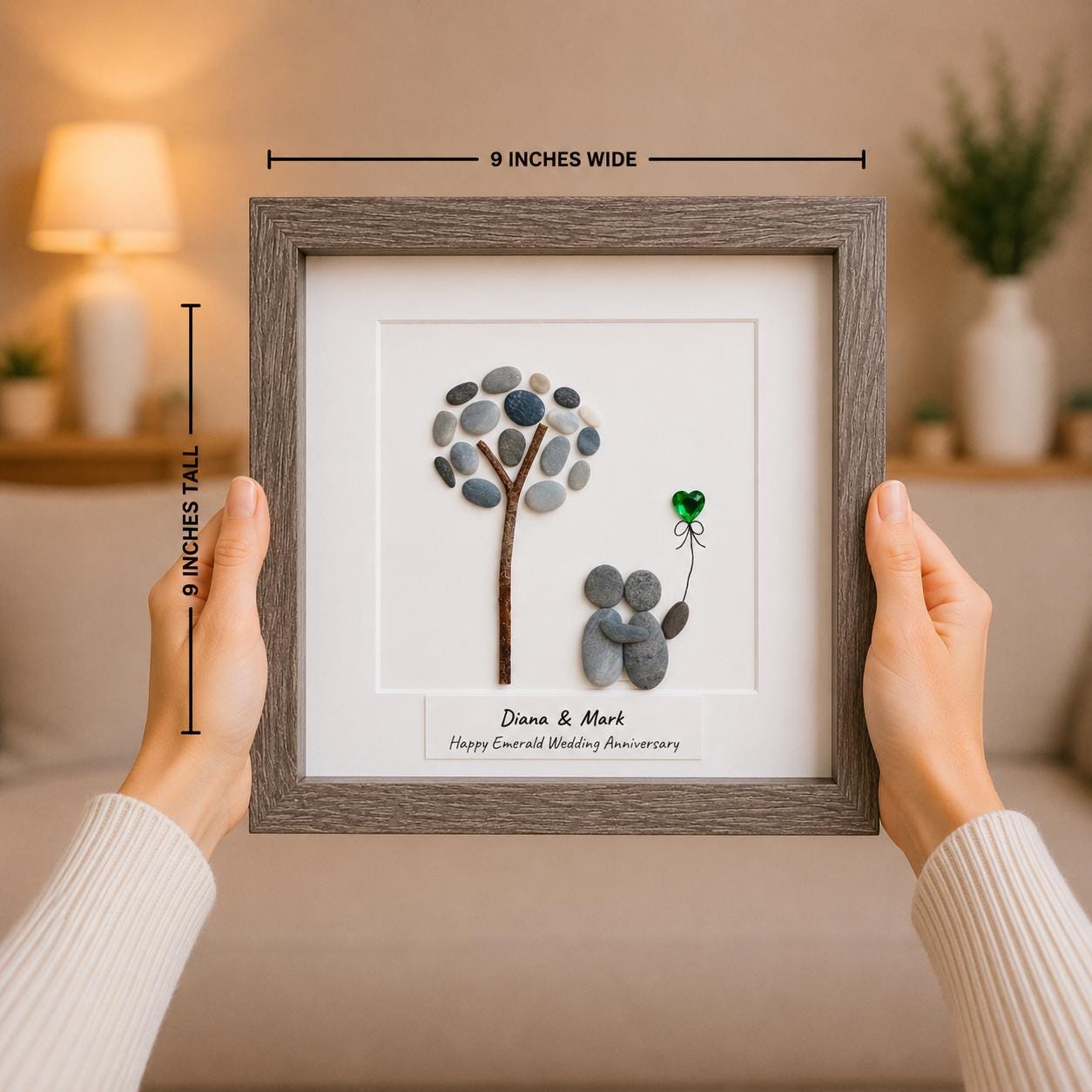 Personalized Emerald Anniversary Pebble Art Gift | 55th Wedding Gift