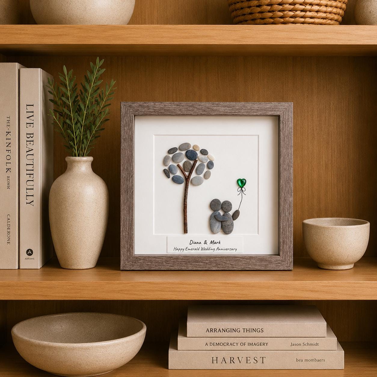 Personalized Emerald Anniversary Pebble Art Gift | 55th Wedding Gift