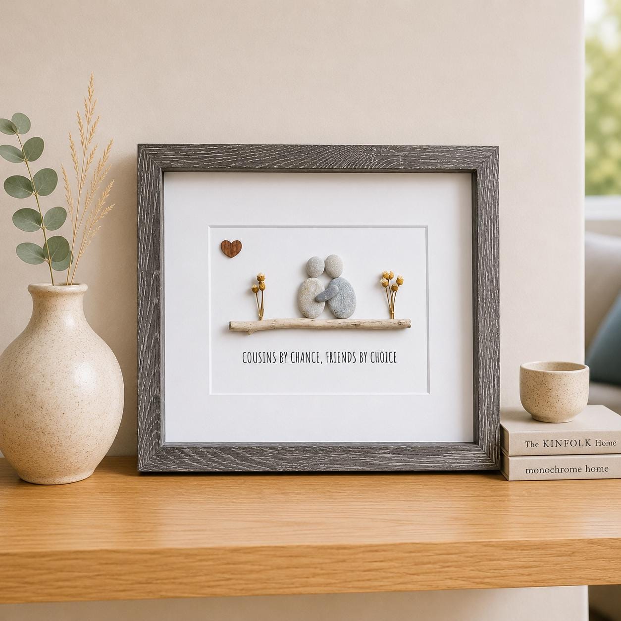 Cousins by Chance, Friends by Choice | Handmade Gift for Cousin | Unique Gift for Cousins | 8x10 Pebble and Driftwood Art