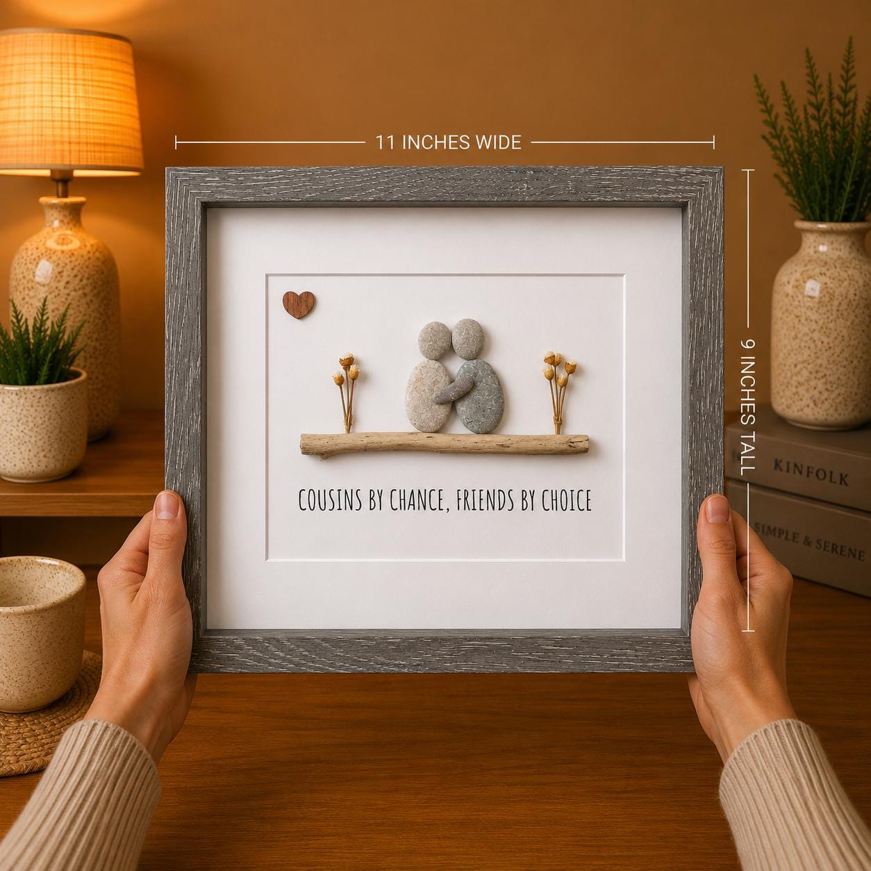 Cousins by Chance, Friends by Choice | Handmade Gift for Cousin | Unique Gift for Cousins | 8x10 Pebble and Driftwood Art