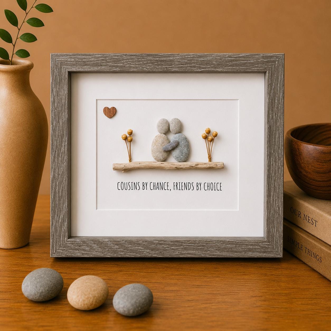 Cousins by Chance, Friends by Choice | Handmade Gift for Cousin | Unique Gift for Cousins | 8x10 Pebble and Driftwood Art