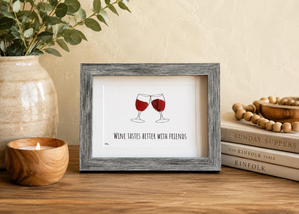 Wine Tastes Better With Friends Sea Glass Art, 5x7 Framed Handmade Picture, Bar Decoration, Cocktail Art, Housewarming Gift, Wine Lover