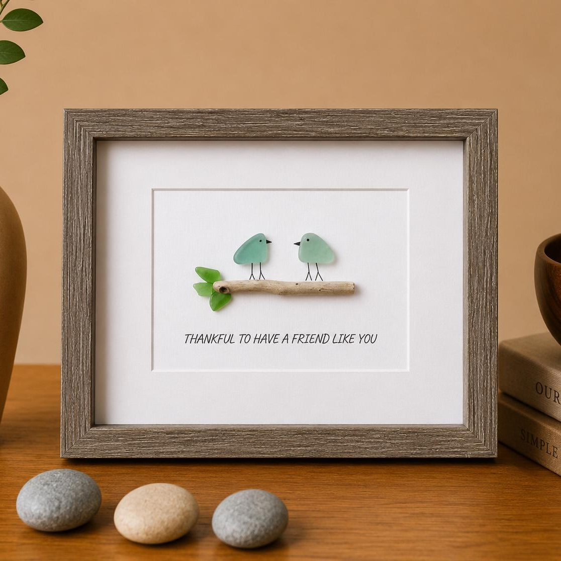 Thankful to Have a Friend Like You, 8x10 Framed Sea Glass Picture, Holiday Gift for Friend