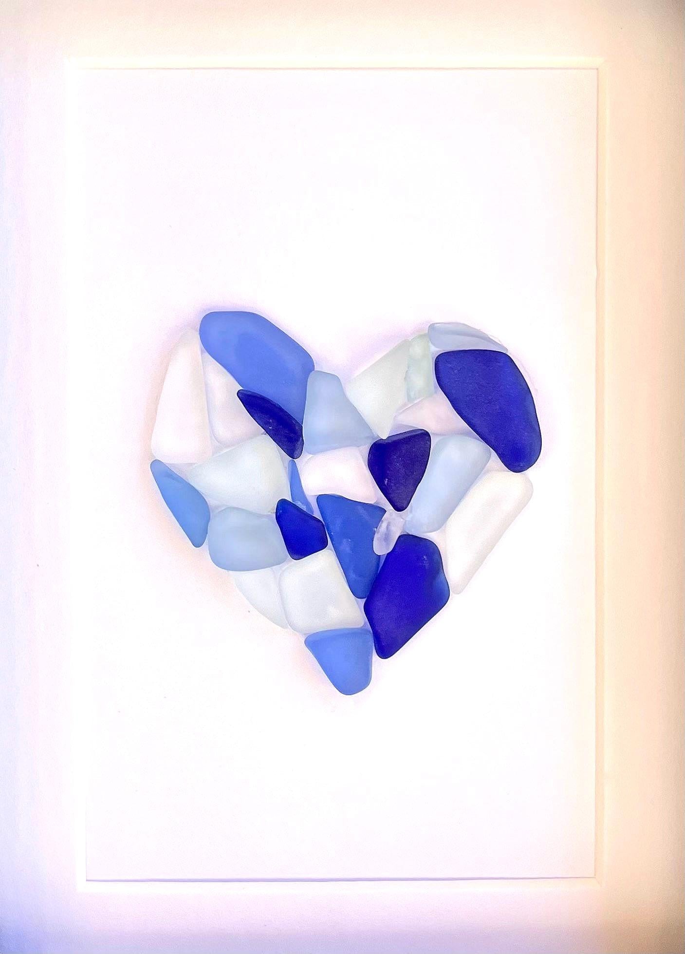 Sea Glass Heart, Framed Coastal Art, Beach Decor, Valentines Day (5x7 inch)