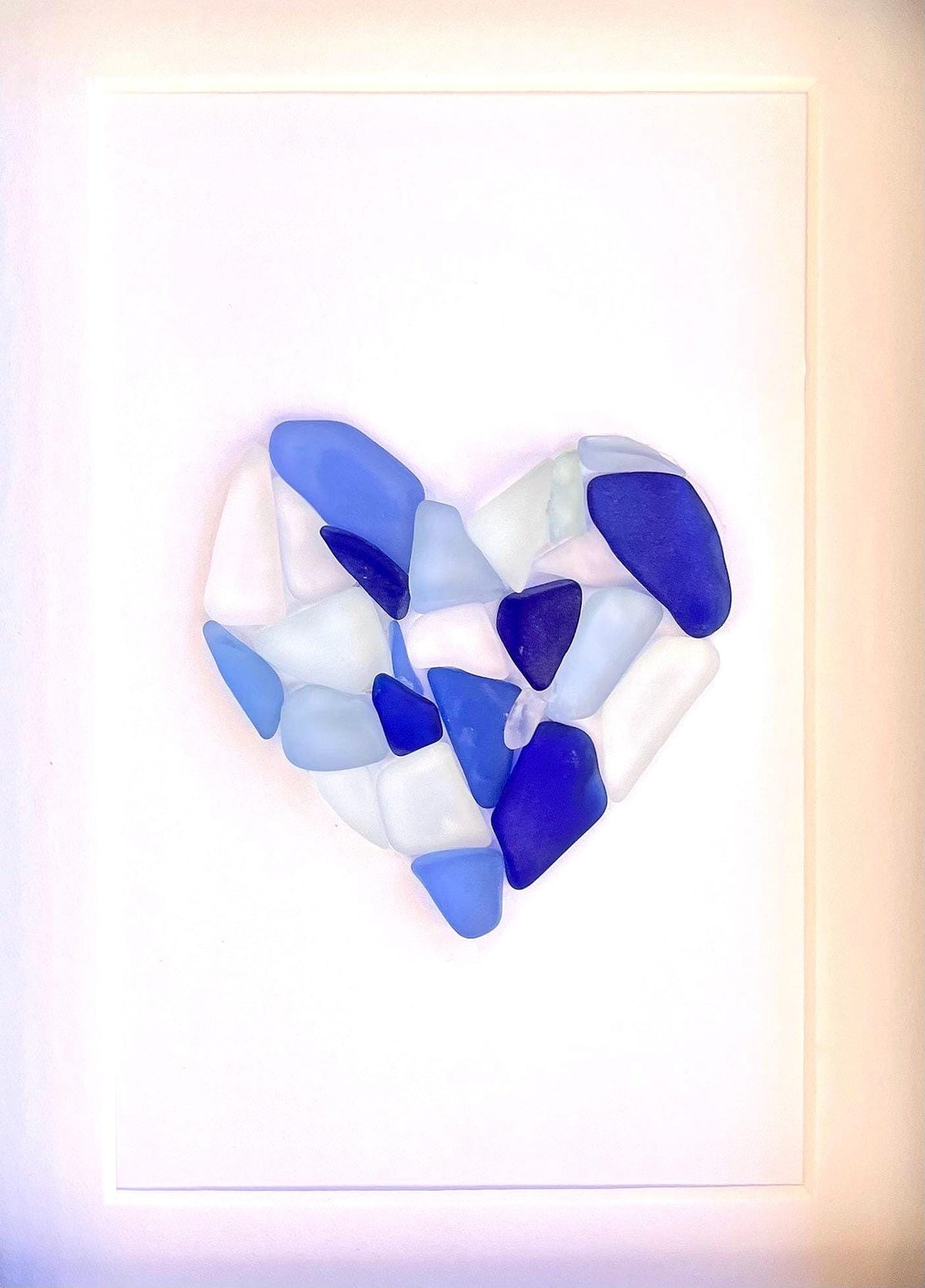 Glass Love Heart | Heart Art in Shades of Blue | Beach Lover Gift | Coastal Wall Decor | Gift for Friend | 5x7 Sea Glass Art