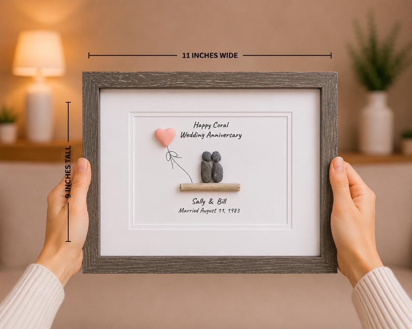 35th Wedding Anniversary | Coral Anniversary | Unique 35th Anniversary Gift | Gift for Wife, Husband, Parent, Couple | 8x10 Pebble Art