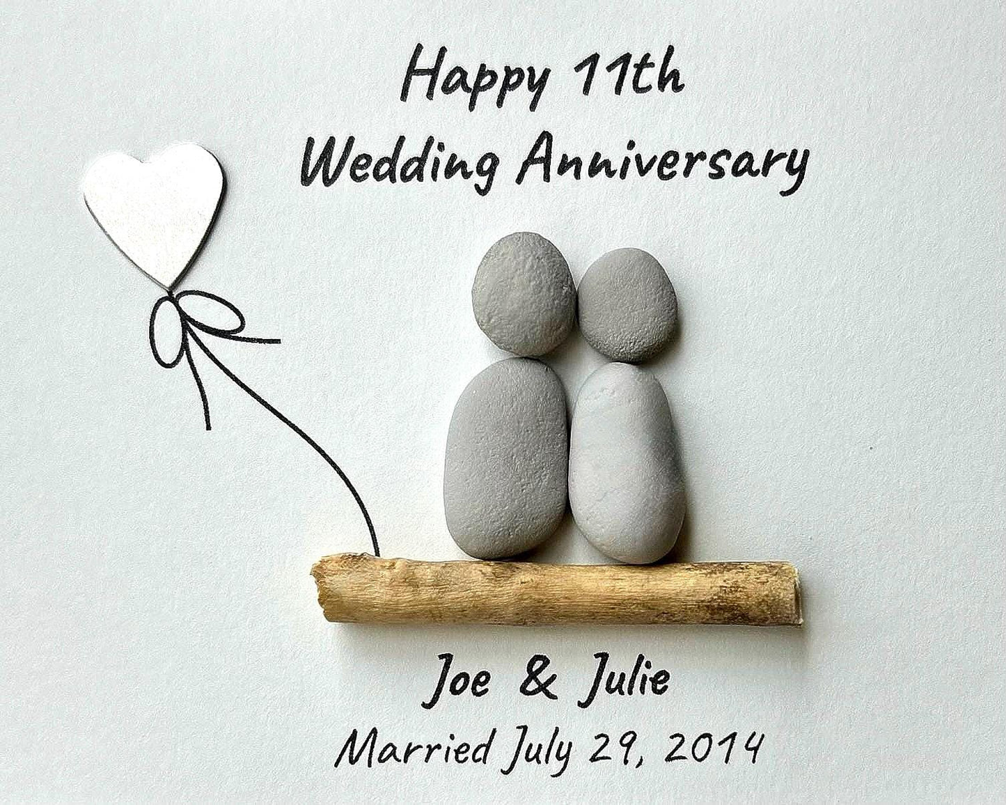 11th Wedding Anniversary 8x10" Framed Pebble Art, Personalized Steel Anniversary Gift from Parents, Wife, Husband, Friends
