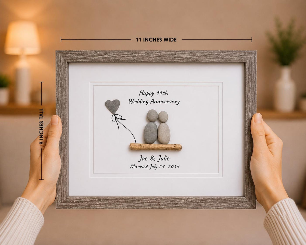 11th Wedding Anniversary 8x10" Framed Pebble Art, Personalized Steel Anniversary Gift from Parents, Wife, Husband, Friends