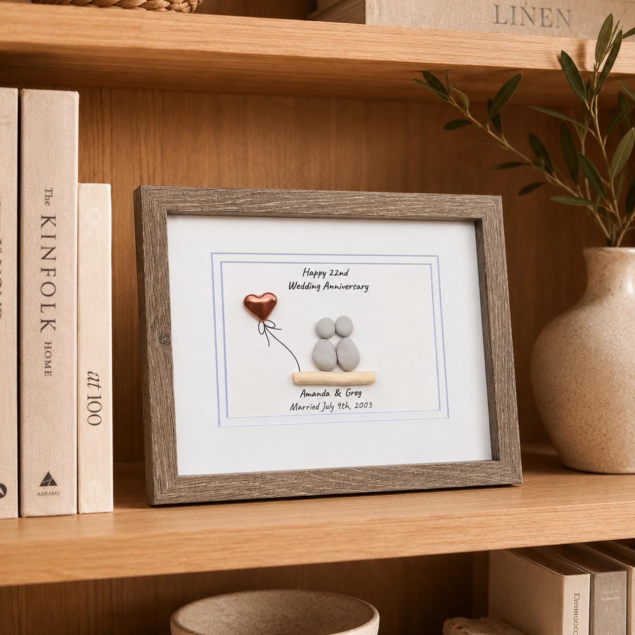 22nd Anniversary Gift | Personalized Copper Wedding Piece | Pebble Art
