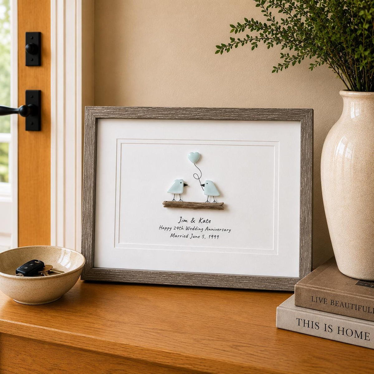 24th Wedding Anniversary | Opal Anniversary | 24 Year Anniversary | Gift for Wife, Husband, Parent, Couple, Friends | 8x10 Sea Glass Art