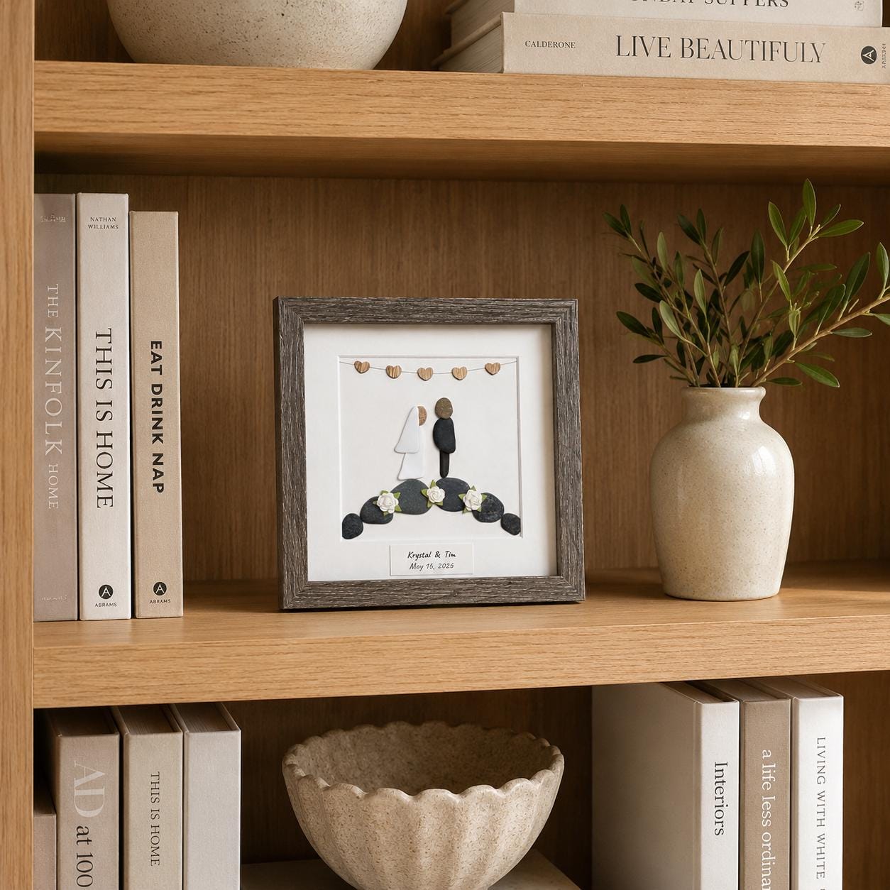 Marriage Scene | Wedding Gift | Gift for Bride and Groom | Engagement Gift | Bridal Shower Gift | 8x8 Pebble and Ceramic Gift