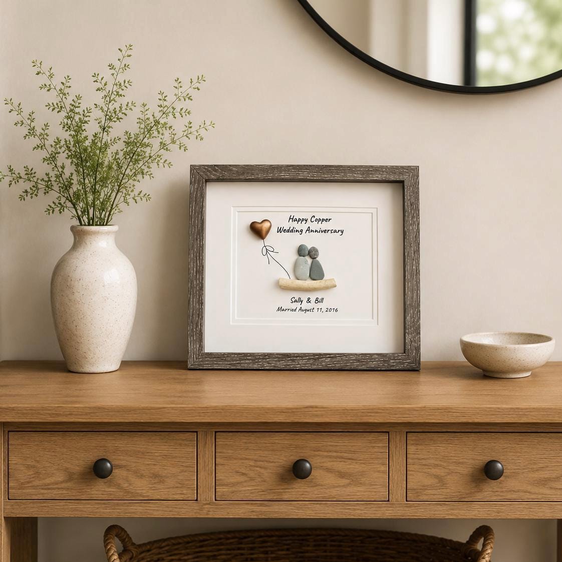7th Wedding Anniversary Personalized Gift, Copper Seventh Anniversary Art, Copper Anniversary Gift for Wife, Husband, Friends