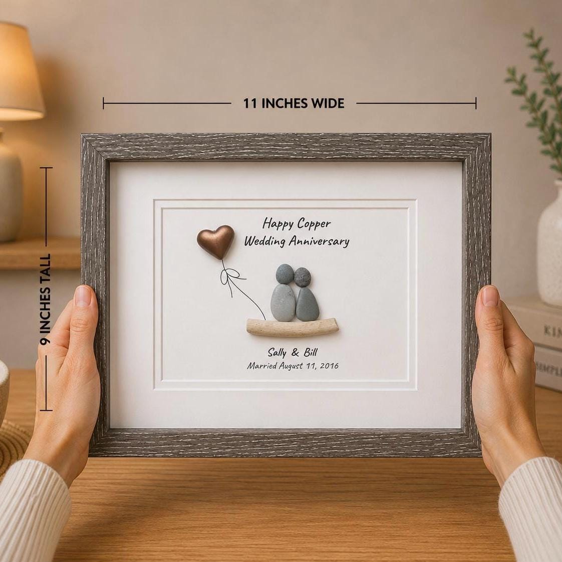 Copper Wedding Anniversary | 7th Anniversary | Unique 7th Anniversary Gift | Gift for Wife, Husband, Parent, Couple | 8x10 Pebble Art
