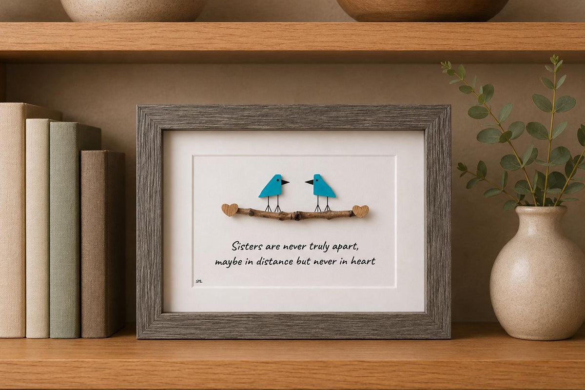Sisters are Never Truly Apart, Maybe in Distance but Never in Heart | Gift for Sister | Gift for Friend | Birthday Gift | 5x7 Sea Glass Art