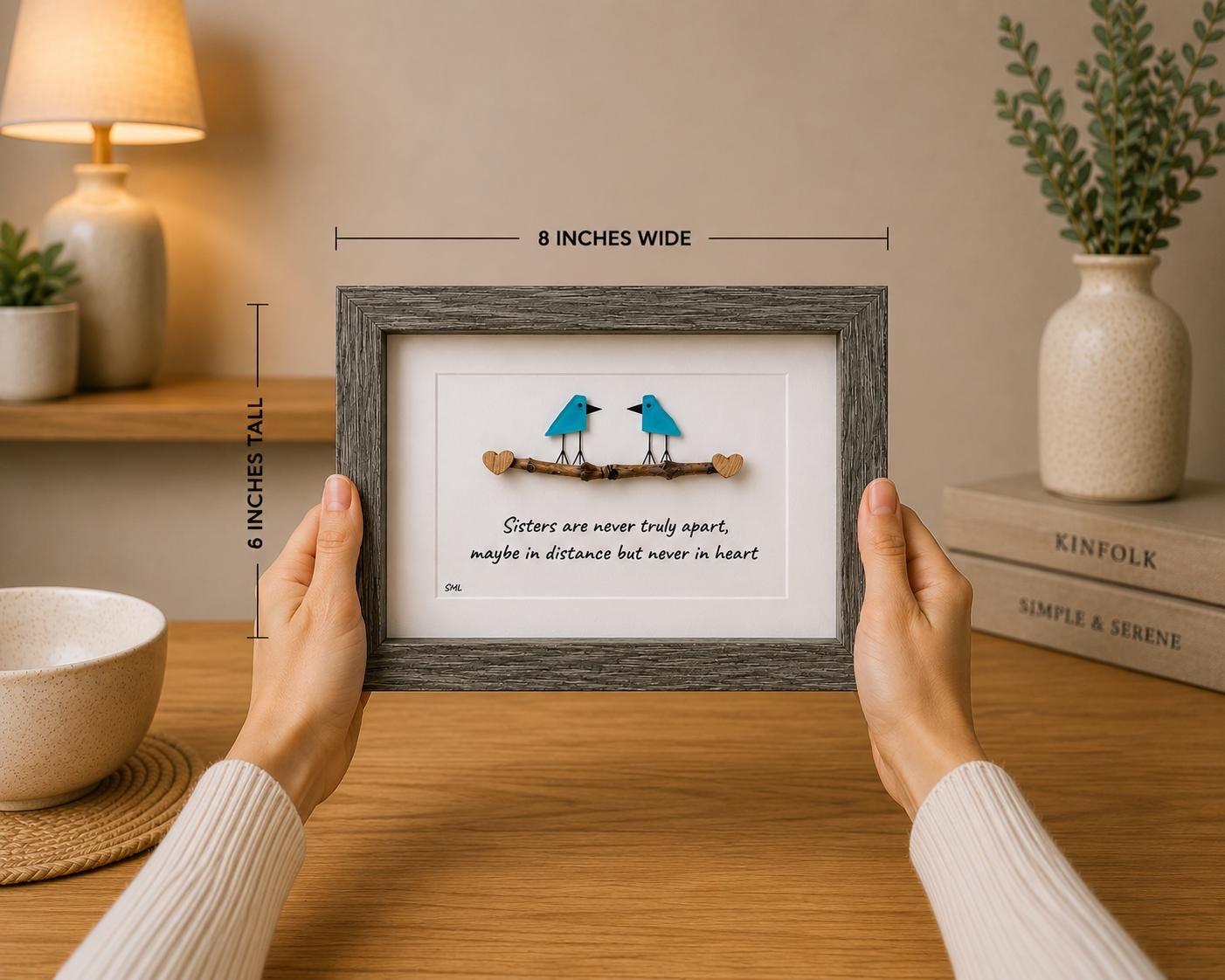 Sea Glass Bird Art, Sisters Gift, Framed Coastal Decor
