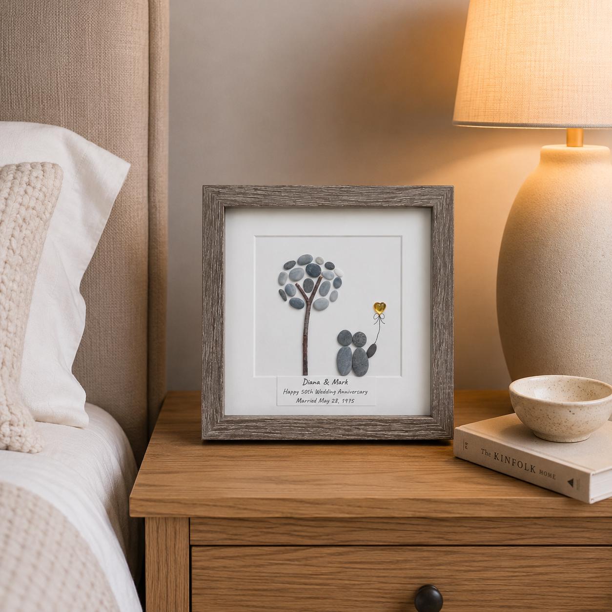 Personalized 50th Anniversary Pebble Art Gift for Couple | Golden Anniversary Gift | Custom Names & Date | Handmade Stone Artwork