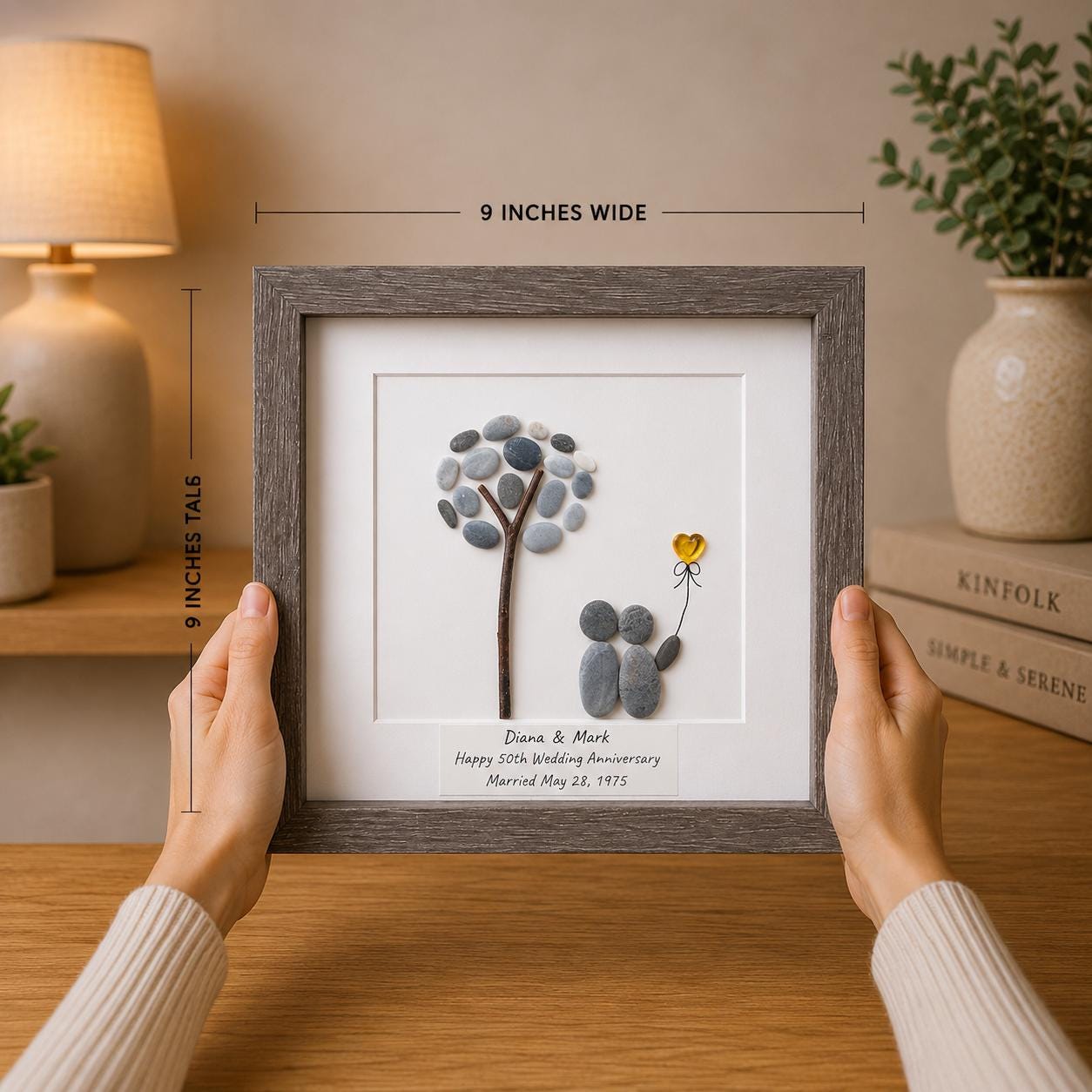 Personalized 50th Anniversary Pebble Art Gift for Couple | Golden Anniversary Gift | Custom Names & Date | Handmade Stone Artwork