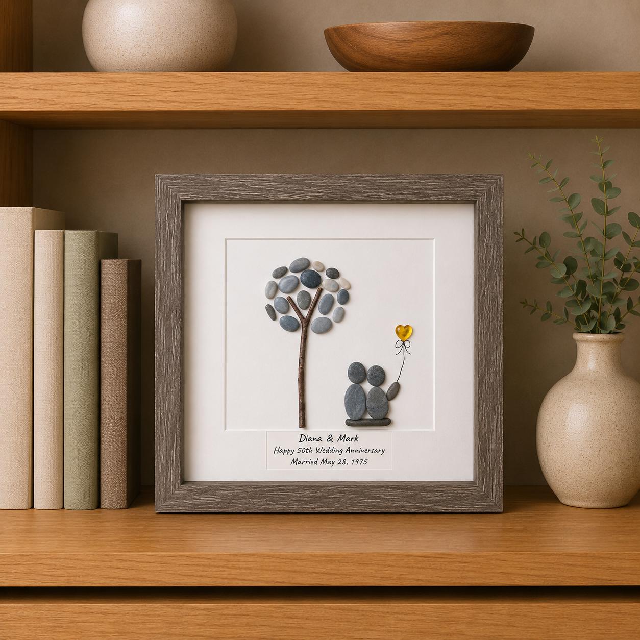 Personalized 50th Anniversary Pebble Art Gift for Couple | Golden Anniversary Gift | Custom Names & Date | Handmade Stone Artwork