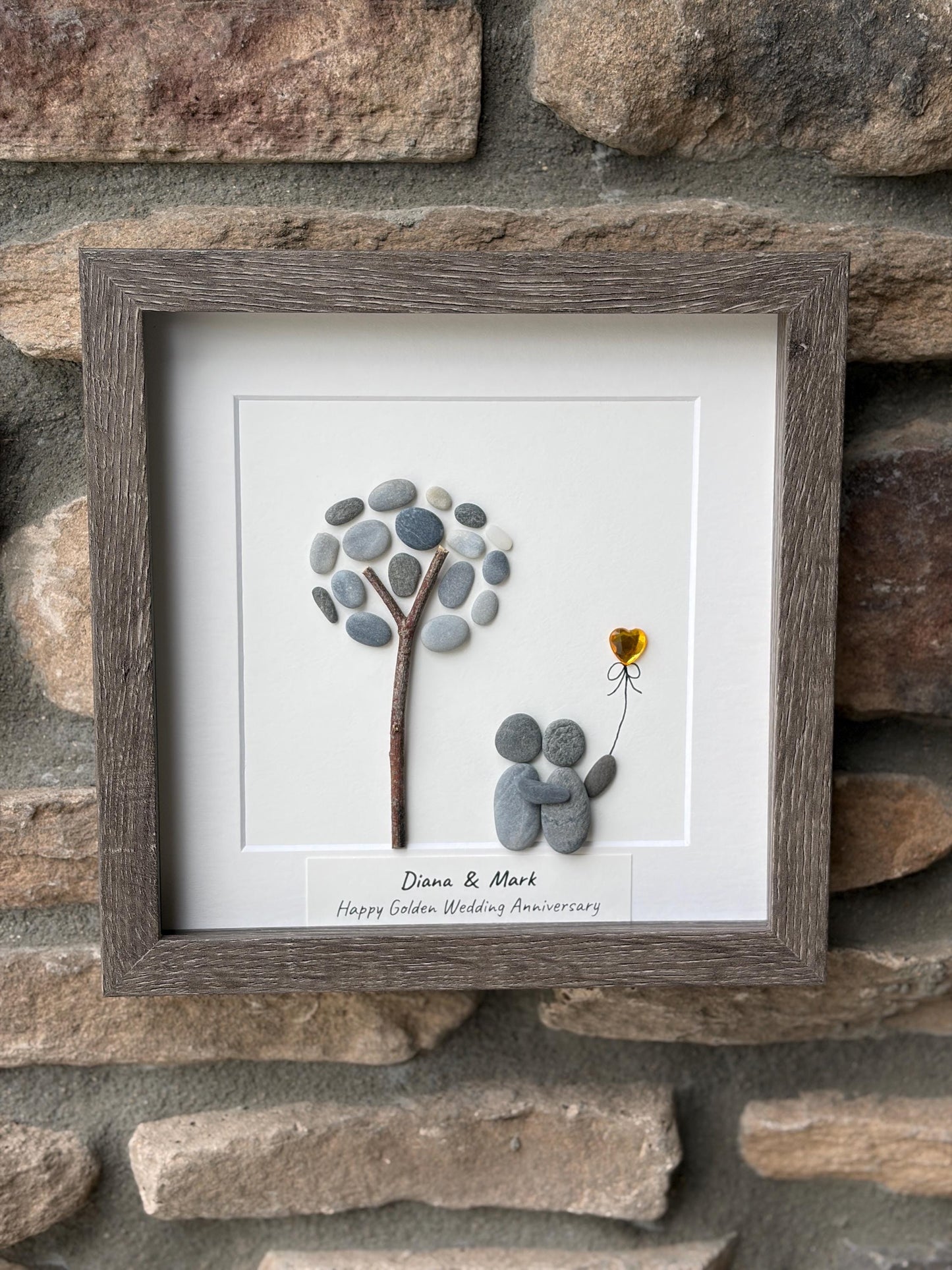 Personalized 50th Anniversary Pebble Art Gift for Couple | Golden Anniversary Gift | Custom Names & Date | Handmade Stone Artwork