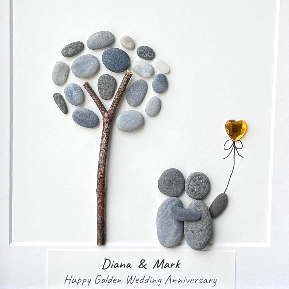 Personalized 50th Anniversary Pebble Art Gift for Couple | Golden Anniversary Gift | Custom Names & Date | Handmade Stone Artwork