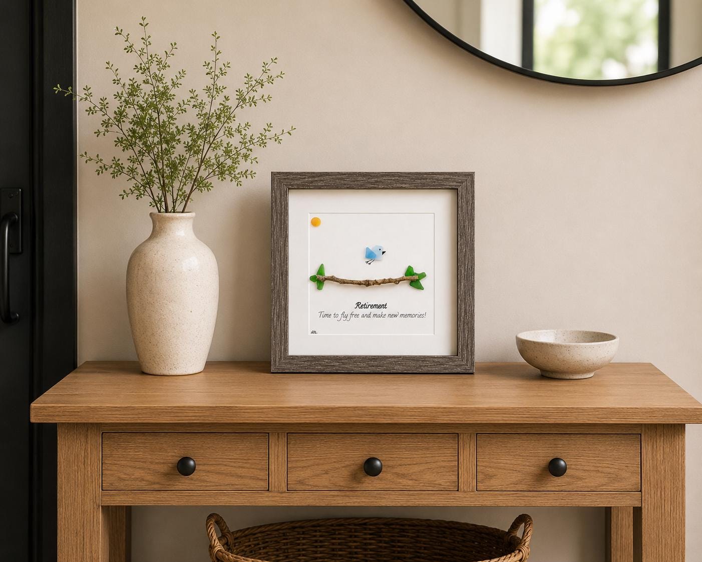 Personalized Retirement Gift for Friend, Coworker, Colleague, Family, 9x9 Framed Sea Glass Art