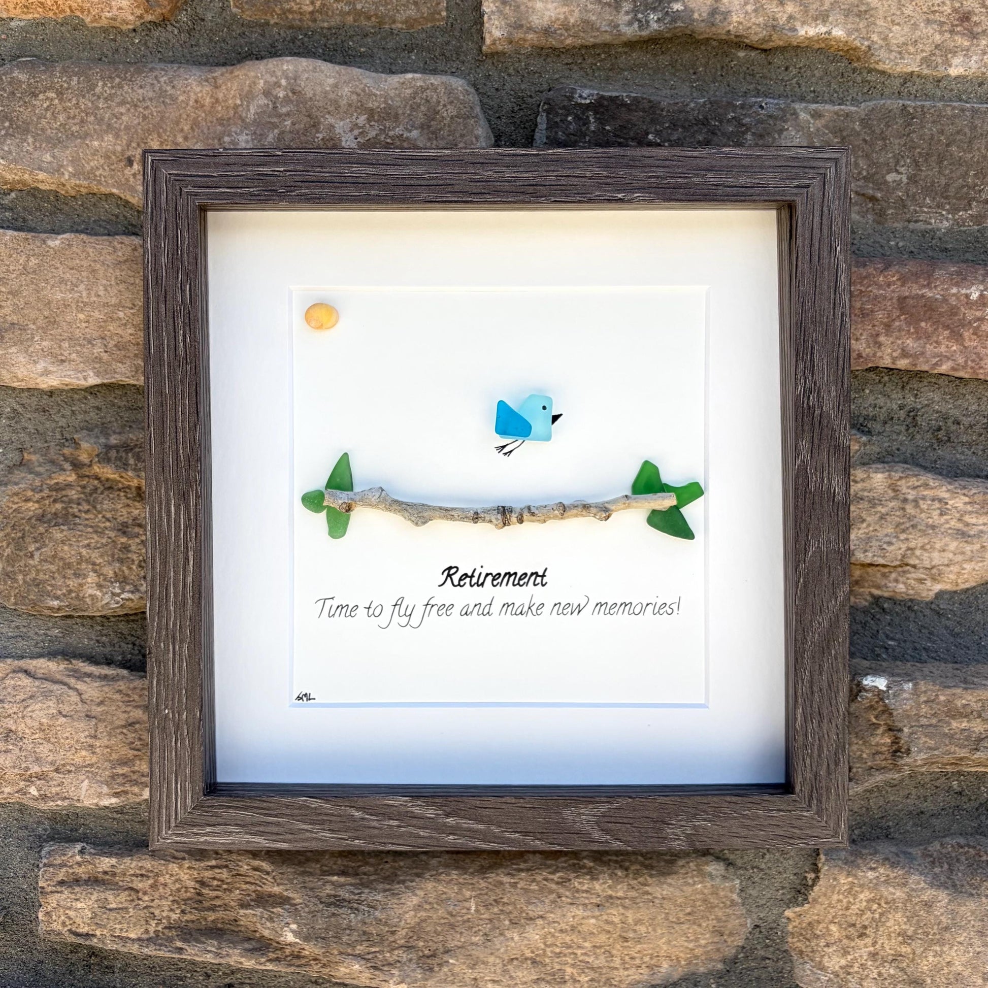 Personalized Retirement Gift for Friend, Coworker, Colleague, Family, 9x9 Framed Sea Glass Art