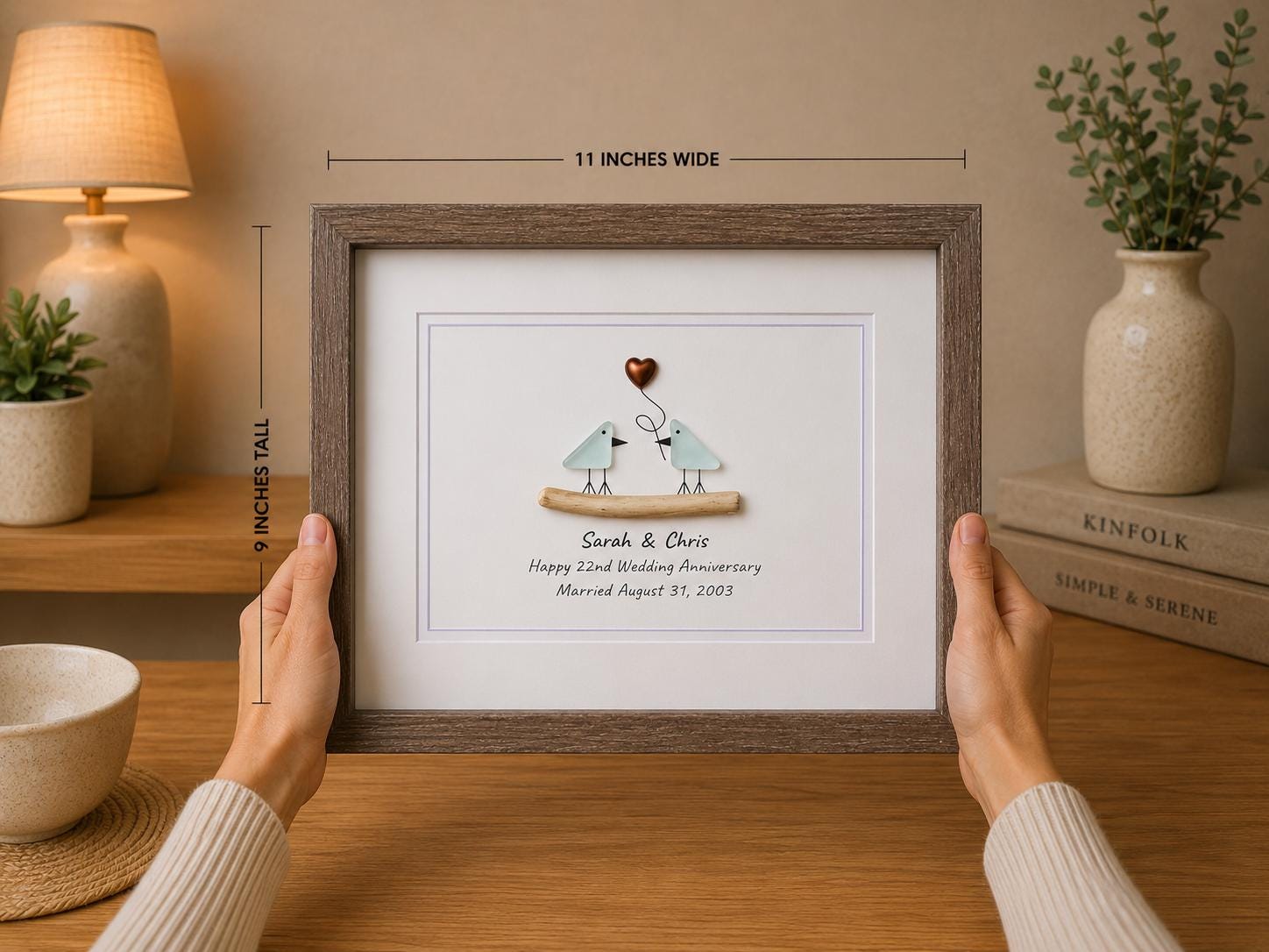 22nd Wedding Anniversary Gift | Personalized Copper Anniversary Sea Glass Art