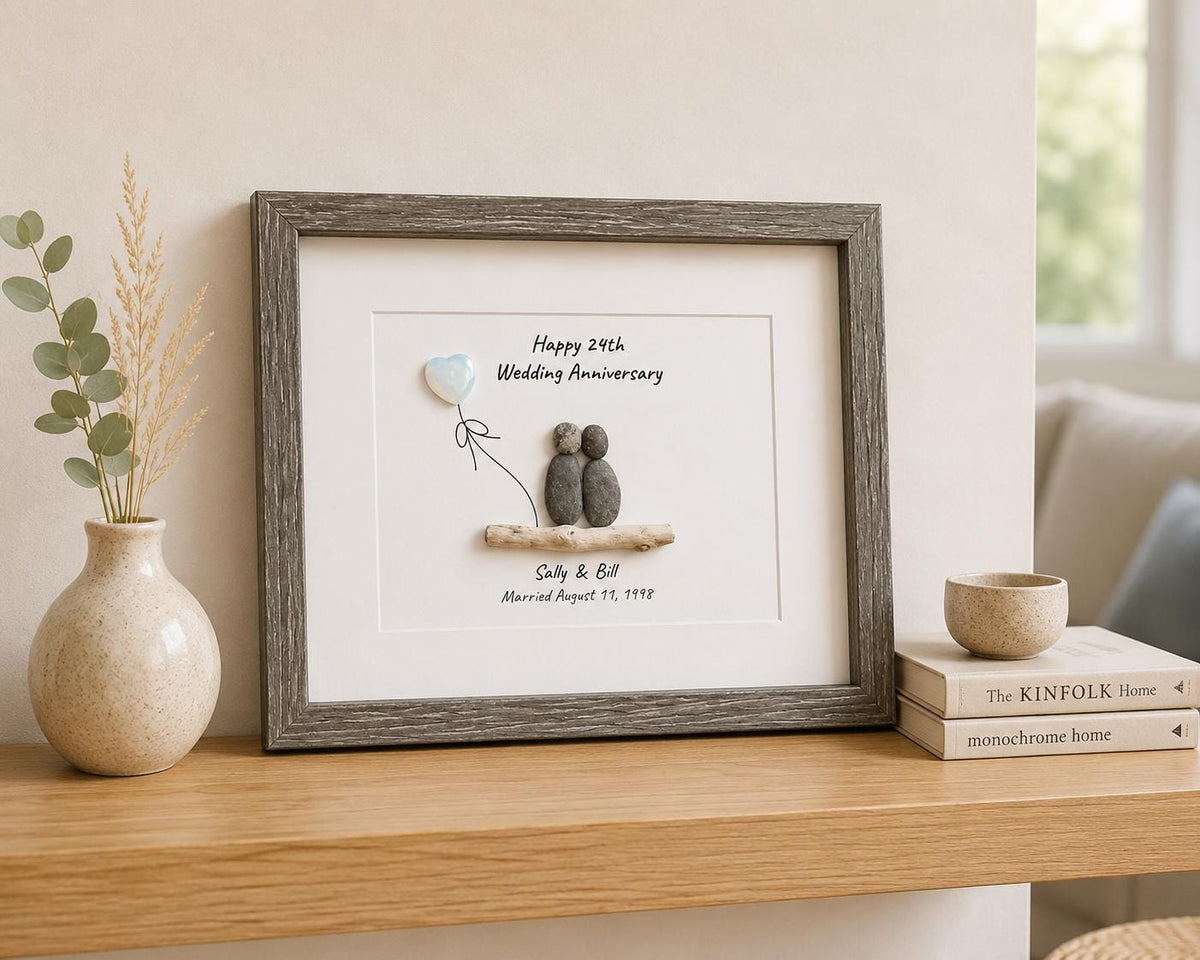 24th Opal Wedding Anniversary Personalized Gift, 8 x 10” Custom Pebble Art Gift for Parents, Wife, Husband, Friends