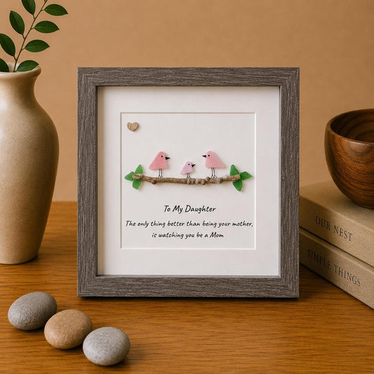 Gift for Daughter Who is a Mom, Framed 8x8 Sea Glass Art Captioned “The only thing better than being your mother, is watching you be a Mom"