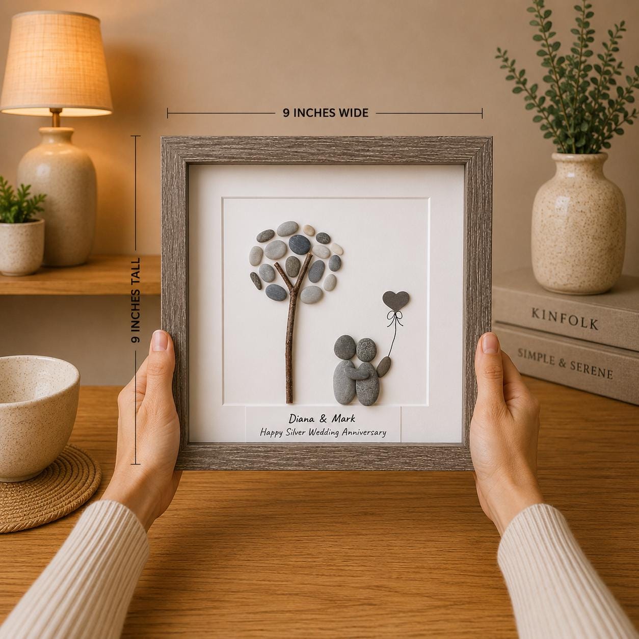 25th Anniversary Gift for Couple, Personalized Pebble Art, Silver Wedding Anniversary Keepsake