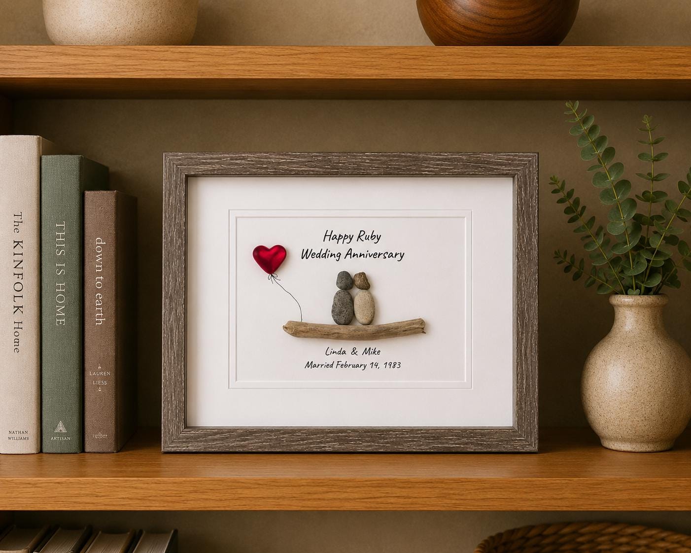 40th Wedding Anniversary Gift | Custom and Personalized Ruby Anniversary Pebble Art