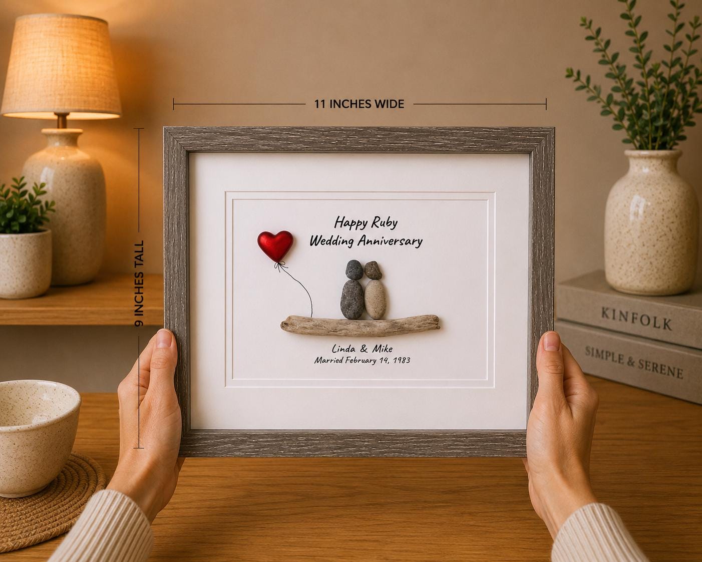 40th Wedding Anniversary Gift | Custom and Personalized Ruby Anniversary Pebble Art