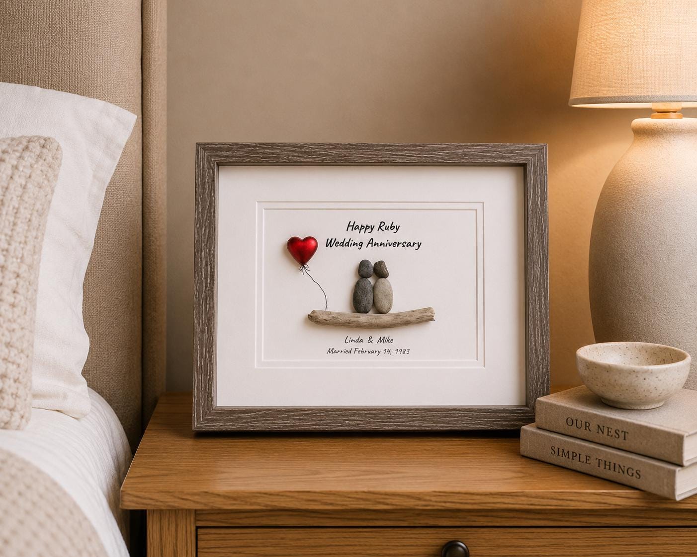 40th Wedding Anniversary Gift | Custom and Personalized Ruby Anniversary Pebble Art