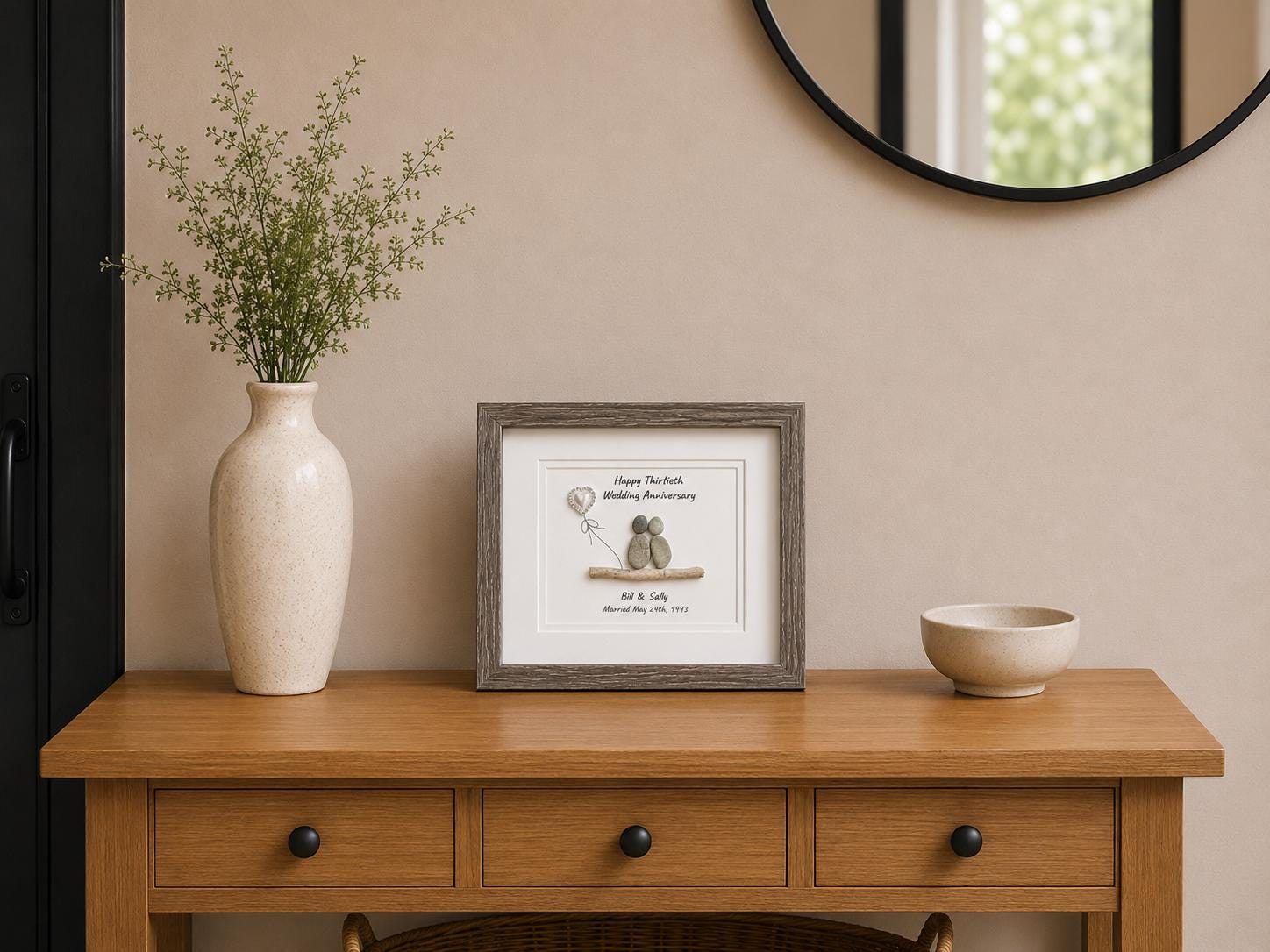 30th Wedding Anniversary | Pearl Anniversary | Unique 30th Anniversary Gift | Gift for Wife, Husband, Parent, Couple | 8x10 Pebble Art
