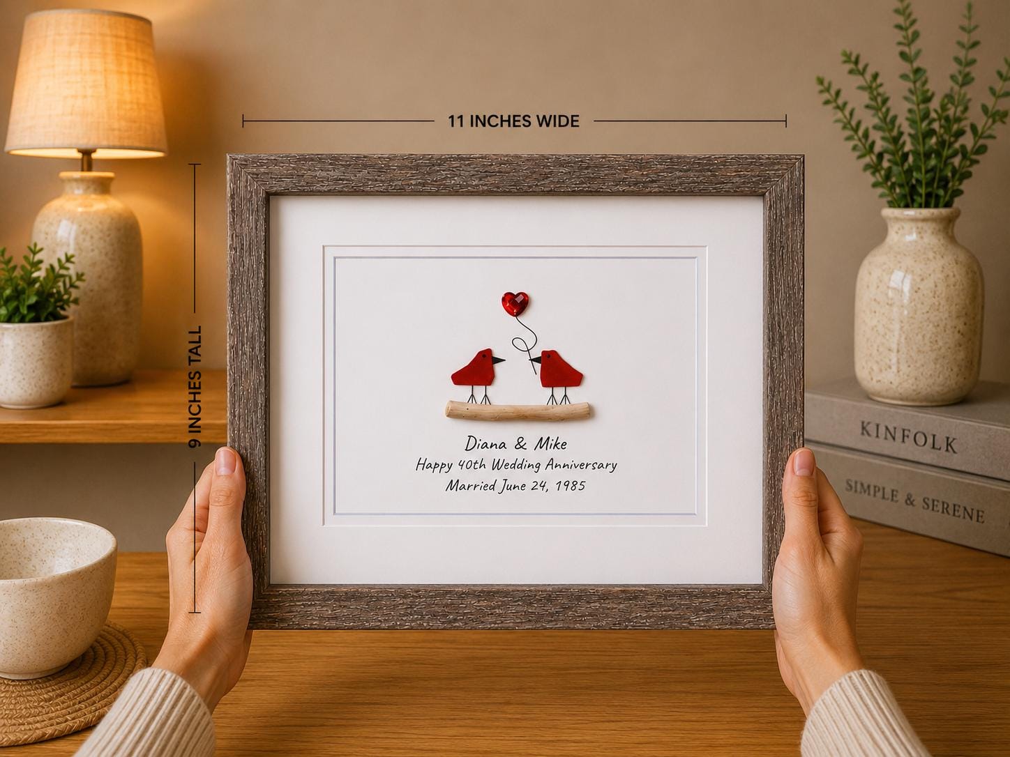 Ruby Wedding Anniversary | 40th Anniversary | Unique 40th Anniversary Gift | Gift for Wife, Husband, Parent, Couple | 8x10 Sea Glass Art