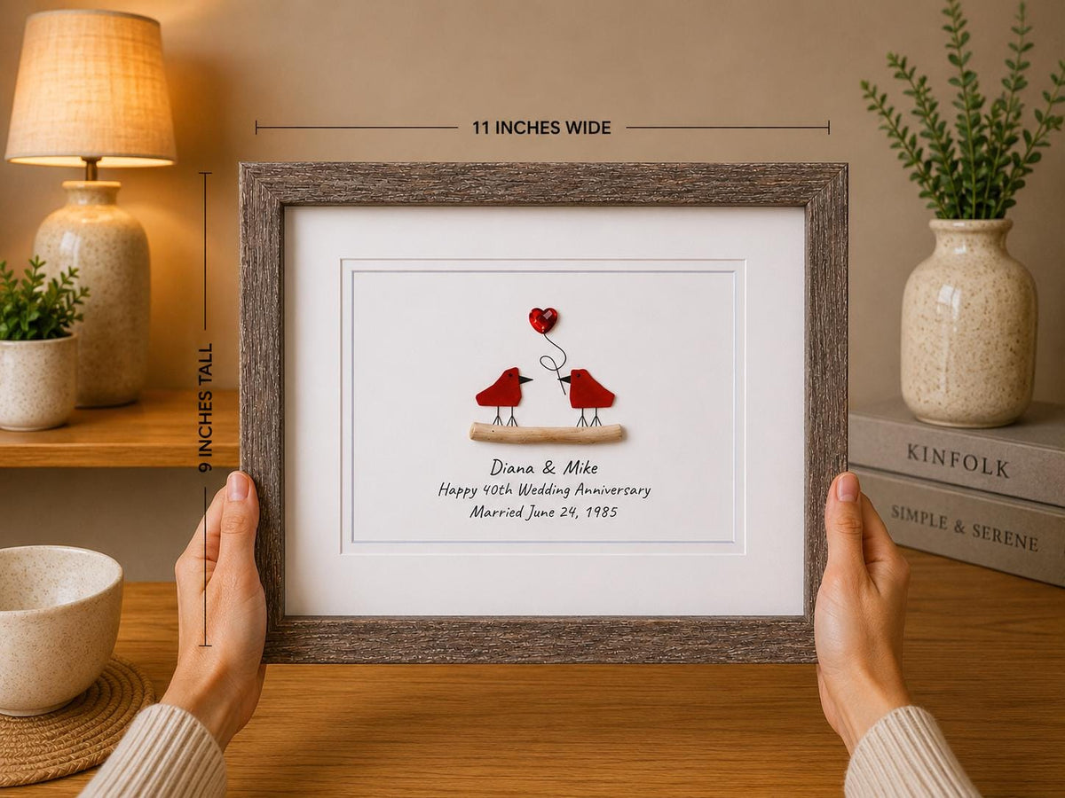 Ruby Wedding Anniversary | 40th Anniversary | Unique 40th Anniversary Gift | Gift for Wife, Husband, Parent, Couple | 8x10 Sea Glass Art
